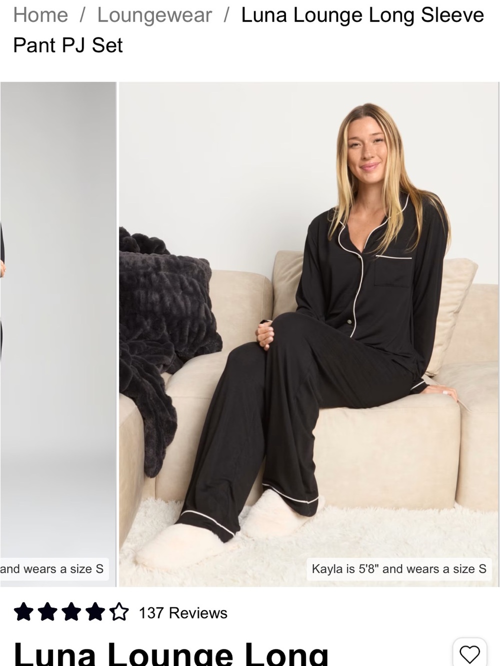 Luna Lounge Black Long-Sleeve Pajama Set with Contrast Piping - Picture 4 of 4